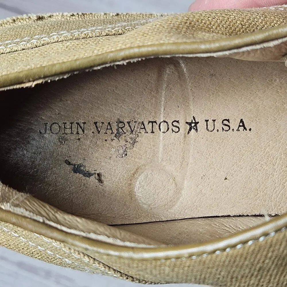John Varvatos Men's Tan Canvas Derby Shoes US 12M Contrast Stitch Casual